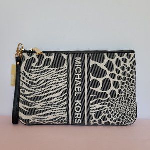 MICHAEL KORS Jet Set Charm Signature Logo Wristlet/Pouch- Black Multi